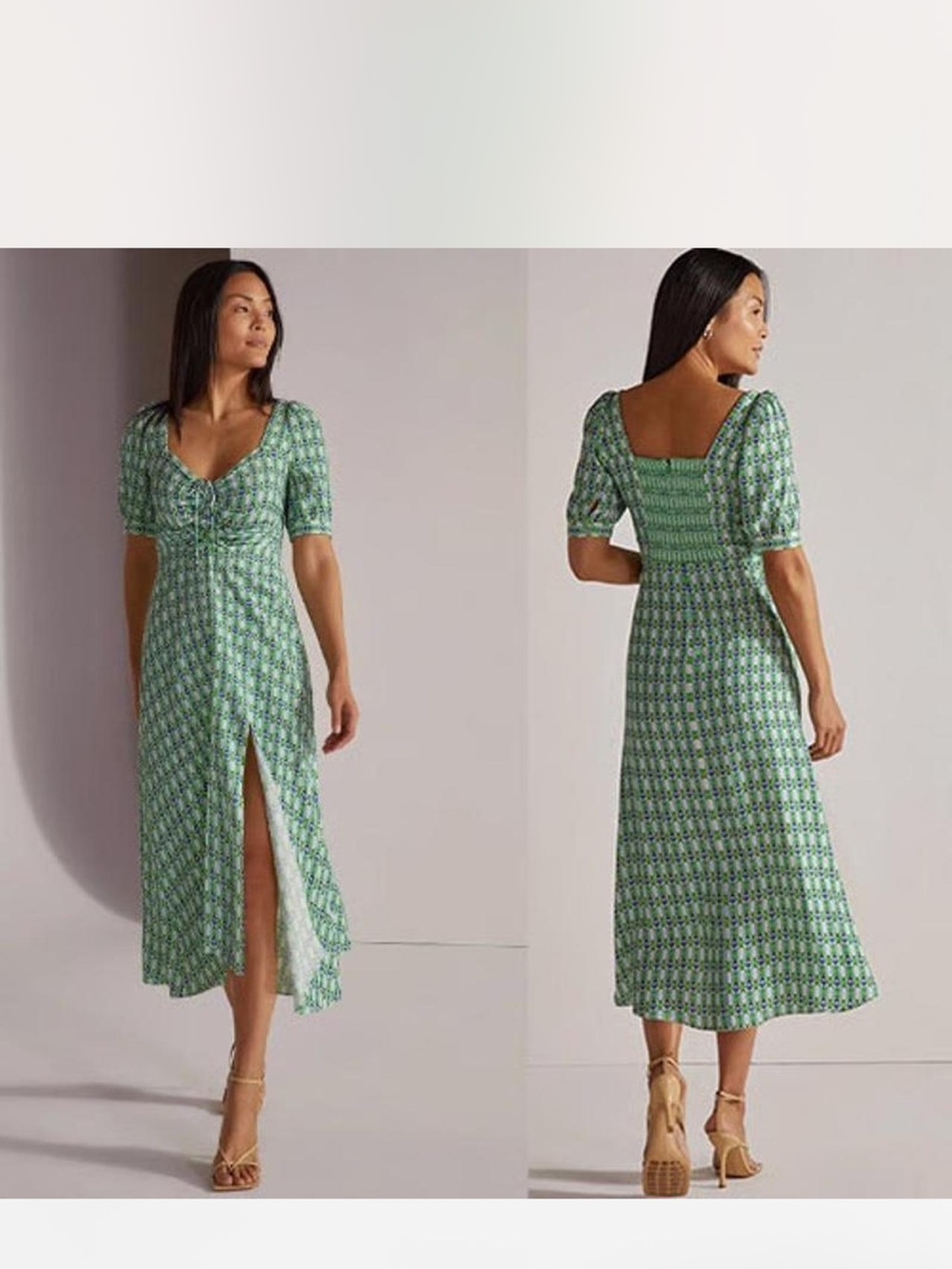 Favorite Daughter Green Printed Midi Dress with Tie Front - Picture 2 of 7